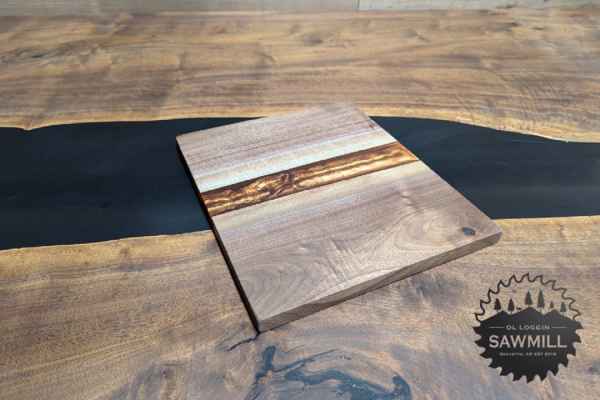 10" X 12" Walnut and Epoxy Serving Tray - Cowhide - My Store