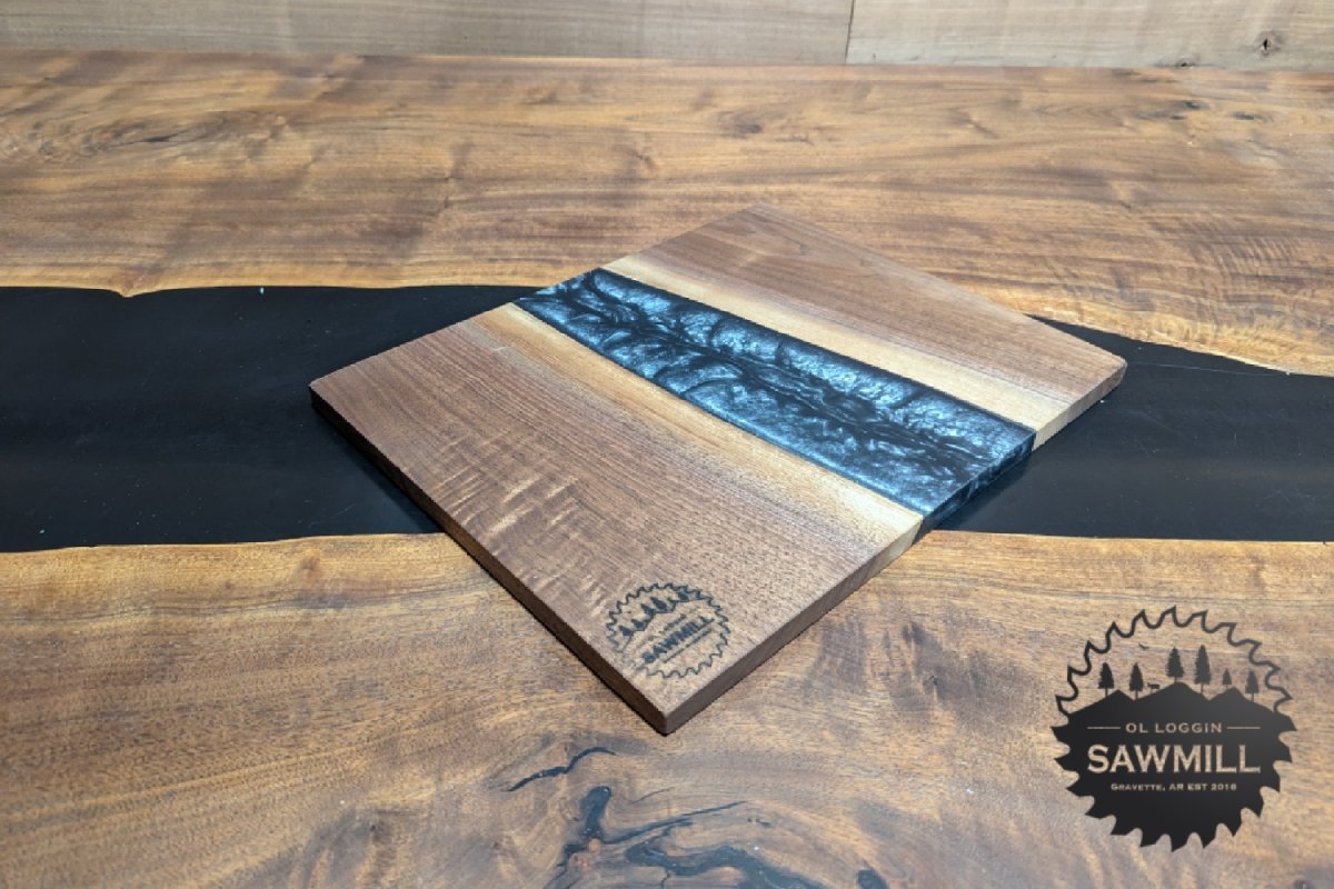 12" x 14" Walnut and Epoxy Serving Tray - Galactic Grey River - My Store