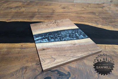 12" x 14" Walnut and Epoxy Serving Tray - Galactic Grey River - My Store