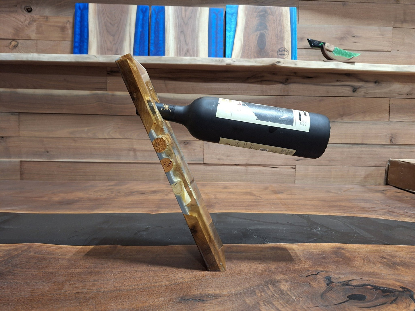 Angled Floating Wine Bottle Holder - Ol Loggin Sawmill