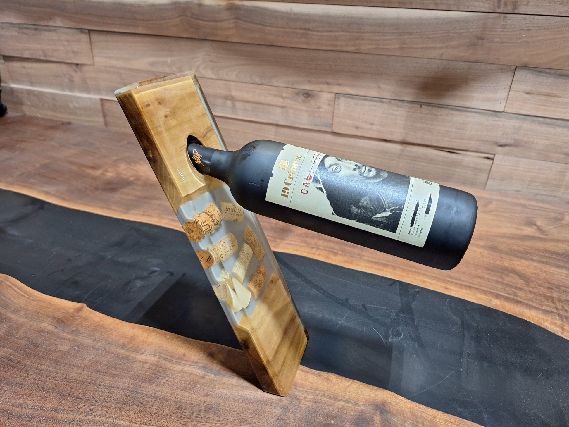 Angled Floating Wine Bottle Holder - Ol Loggin Sawmill