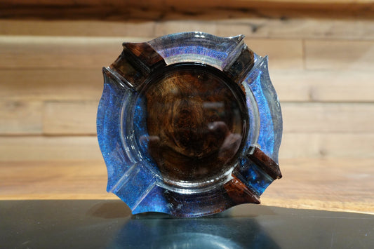 Handcrafted Wood & Chameleon Blue Epoxy Cigar Ashtray – Elegant, Durable, and One - of - a - Kind - 8" X 8" - Ol Loggin Sawmill