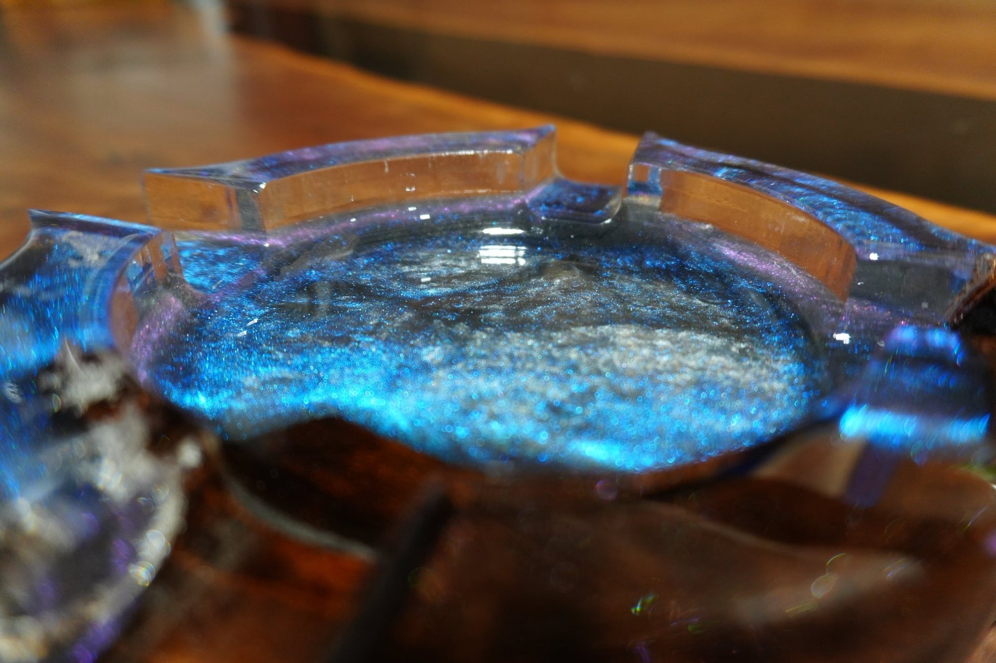 Handcrafted Wood & Chameleon Blue Epoxy Cigar Ashtray – Elegant, Durable, and One - of - a - Kind - 8" X 8" - Ol Loggin Sawmill