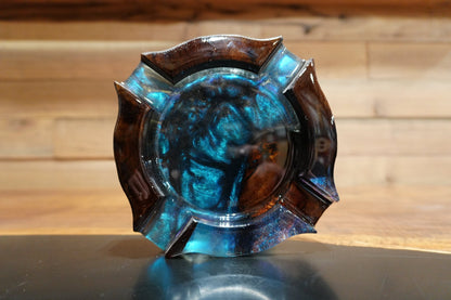 Handcrafted Wood & Chameleon Blue Epoxy Cigar Ashtray – Elegant, Durable, and One - of - a - Kind - 8" X 8" - Ol Loggin Sawmill