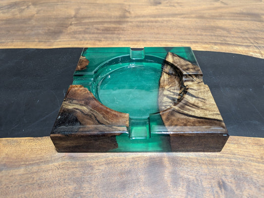 Handcrafted Wood & Epoxy Cigar Ashtray – Elegant, Durable, and One - of - a - Kind - 8" X 8" - My Store