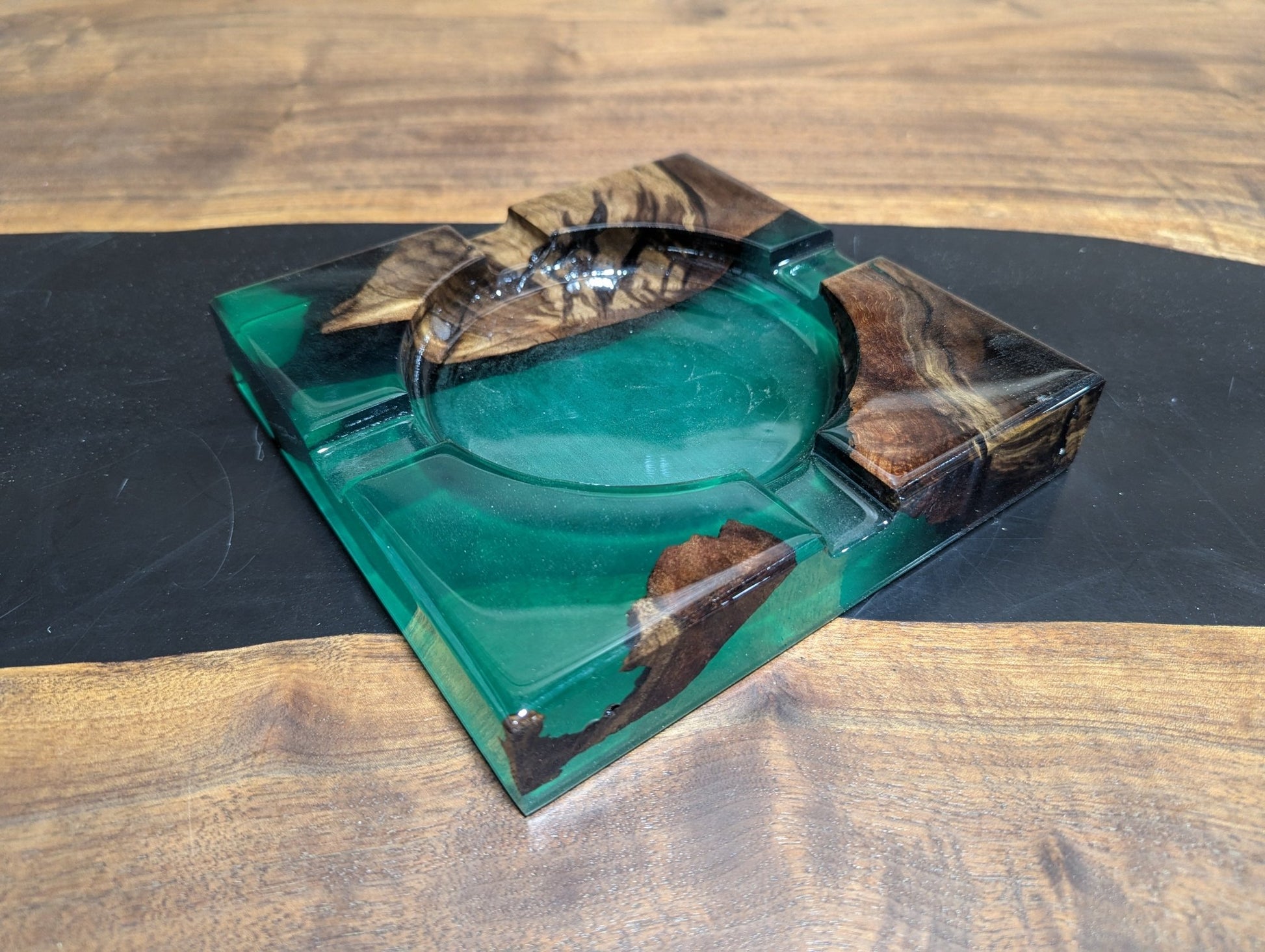 Handcrafted Wood & Epoxy Cigar Ashtray – Elegant, Durable, and One - of - a - Kind - 8" X 8" - My Store