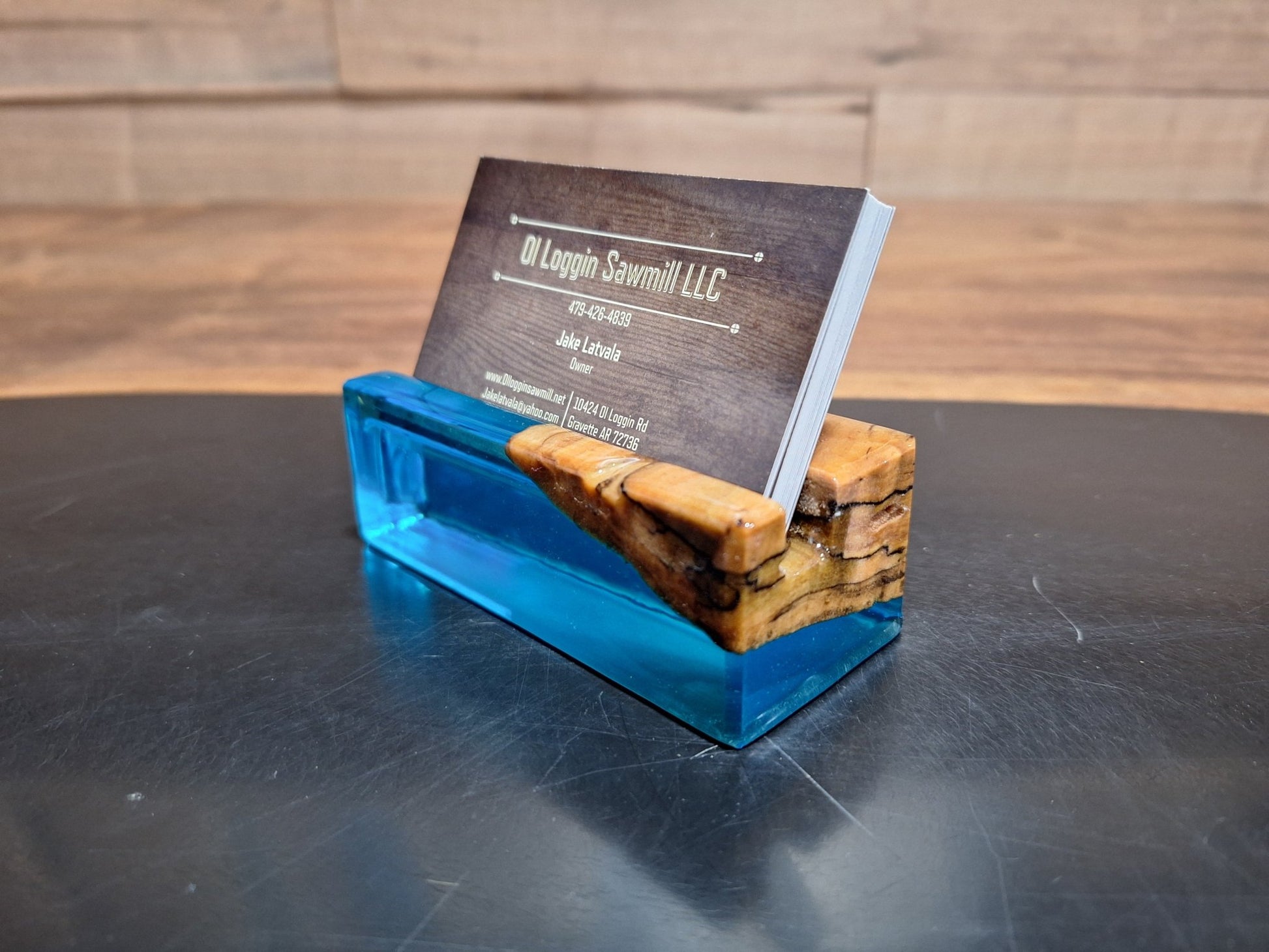 Maple & Blue Epoxy Business Card Holder - 2" x 4" - My Store