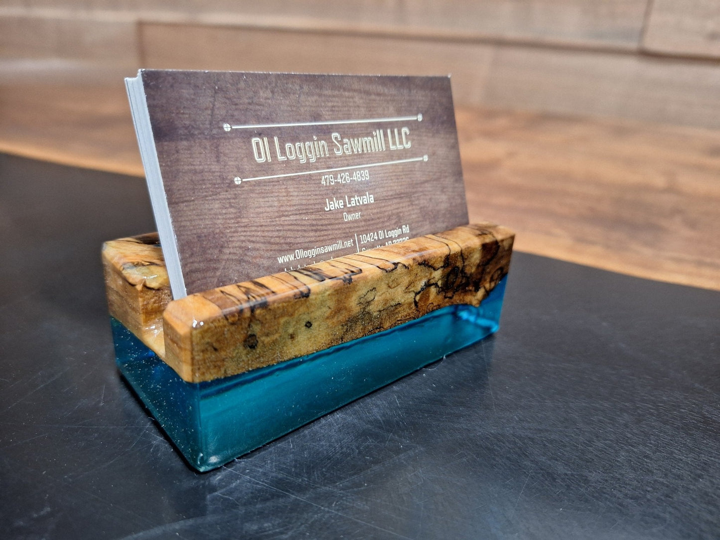 Maple & Blue Epoxy Business Card Holder - 2" x 4" - My Store