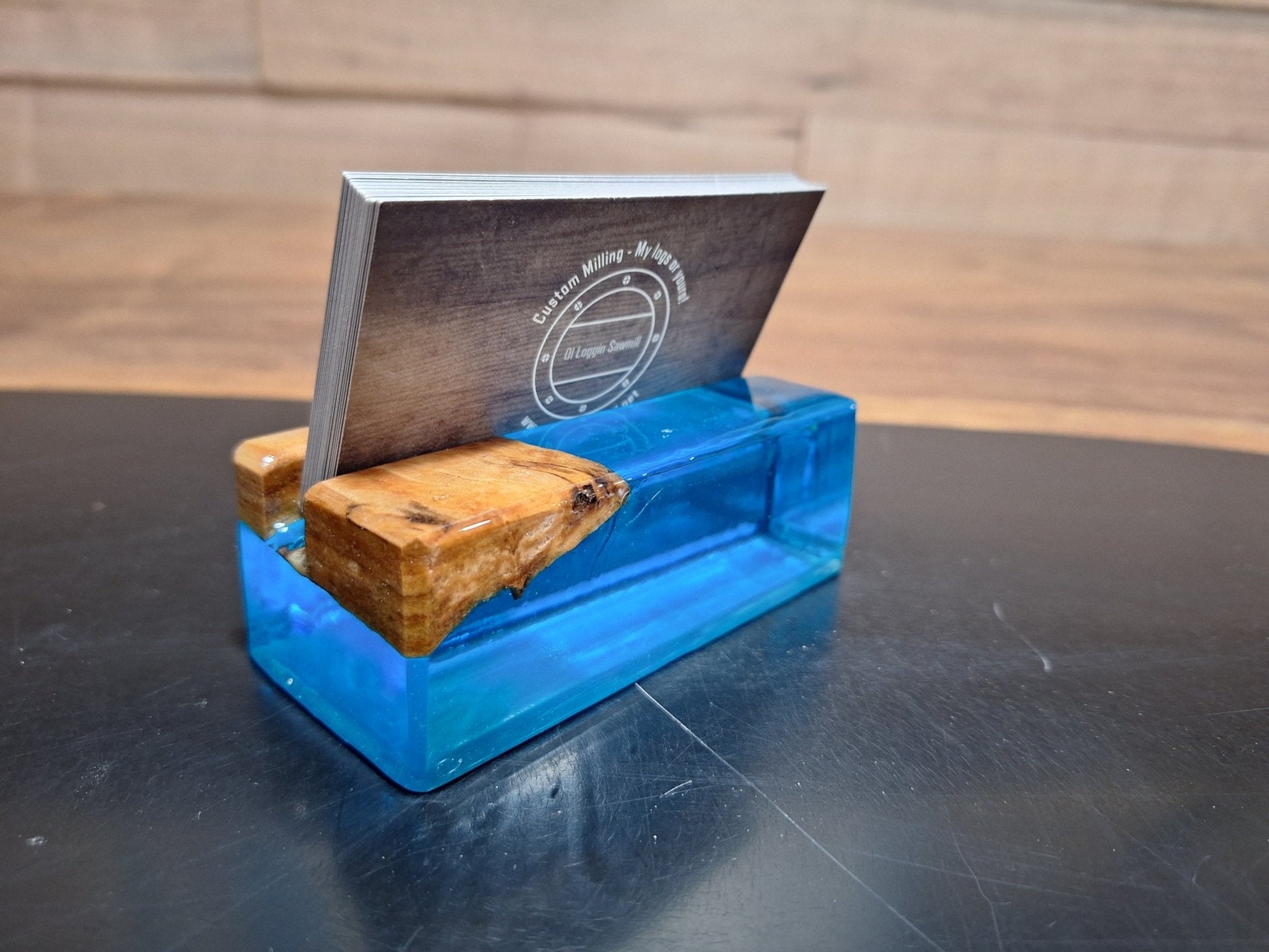 Maple & Blue Epoxy Business Card Holder - 2" x 4" - My Store