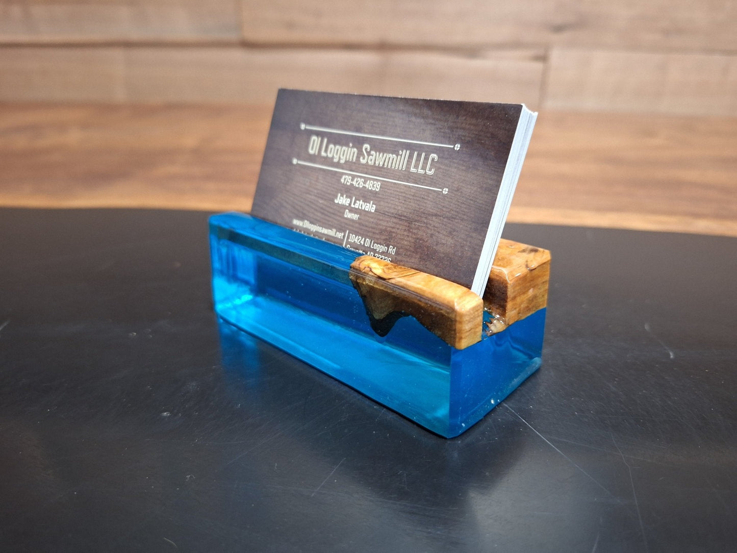 Maple & Blue Epoxy Business Card Holder - 2" x 4" - My Store