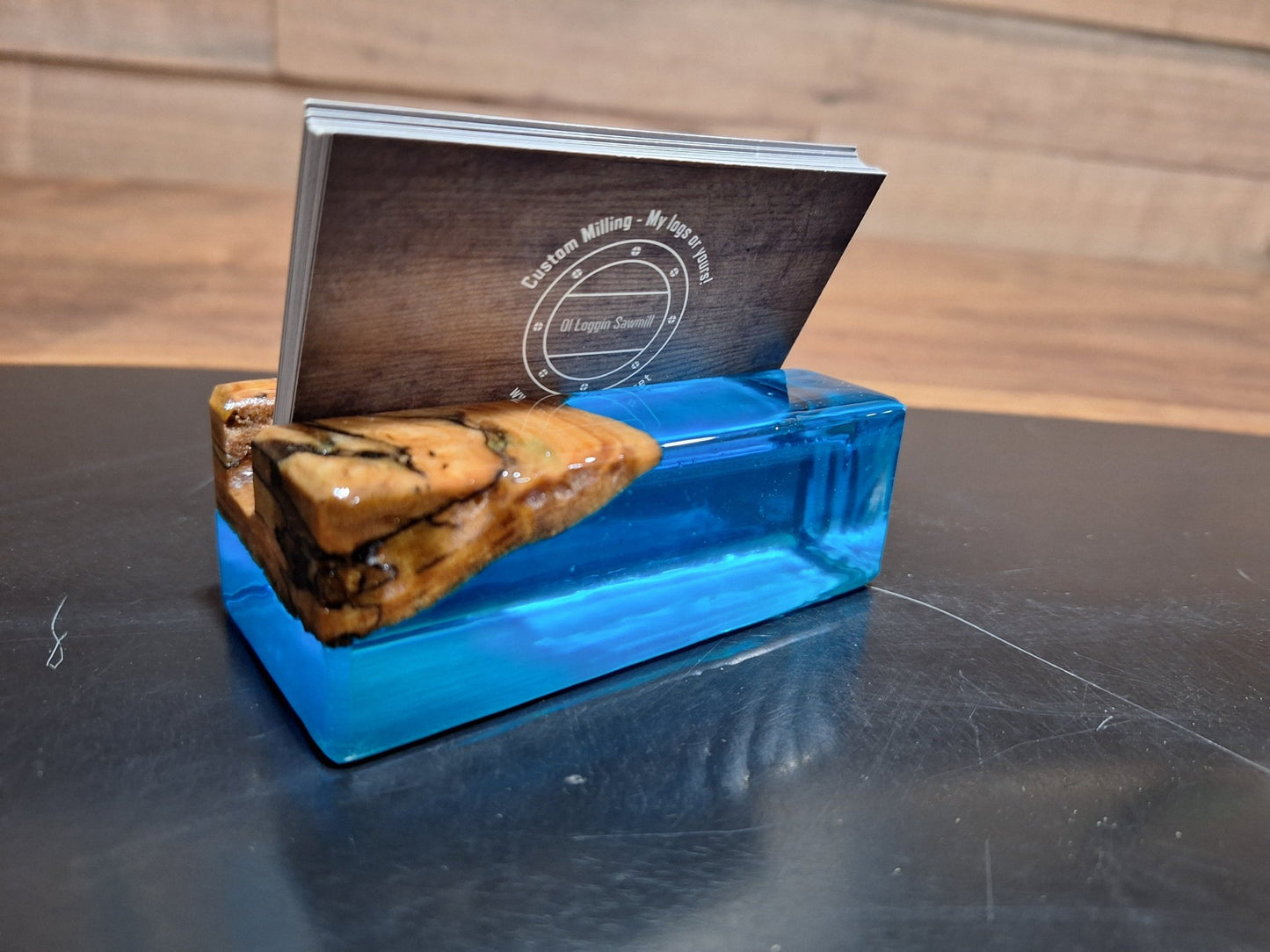 Maple & Blue Epoxy Business Card Holder - 2" x 4" - My Store