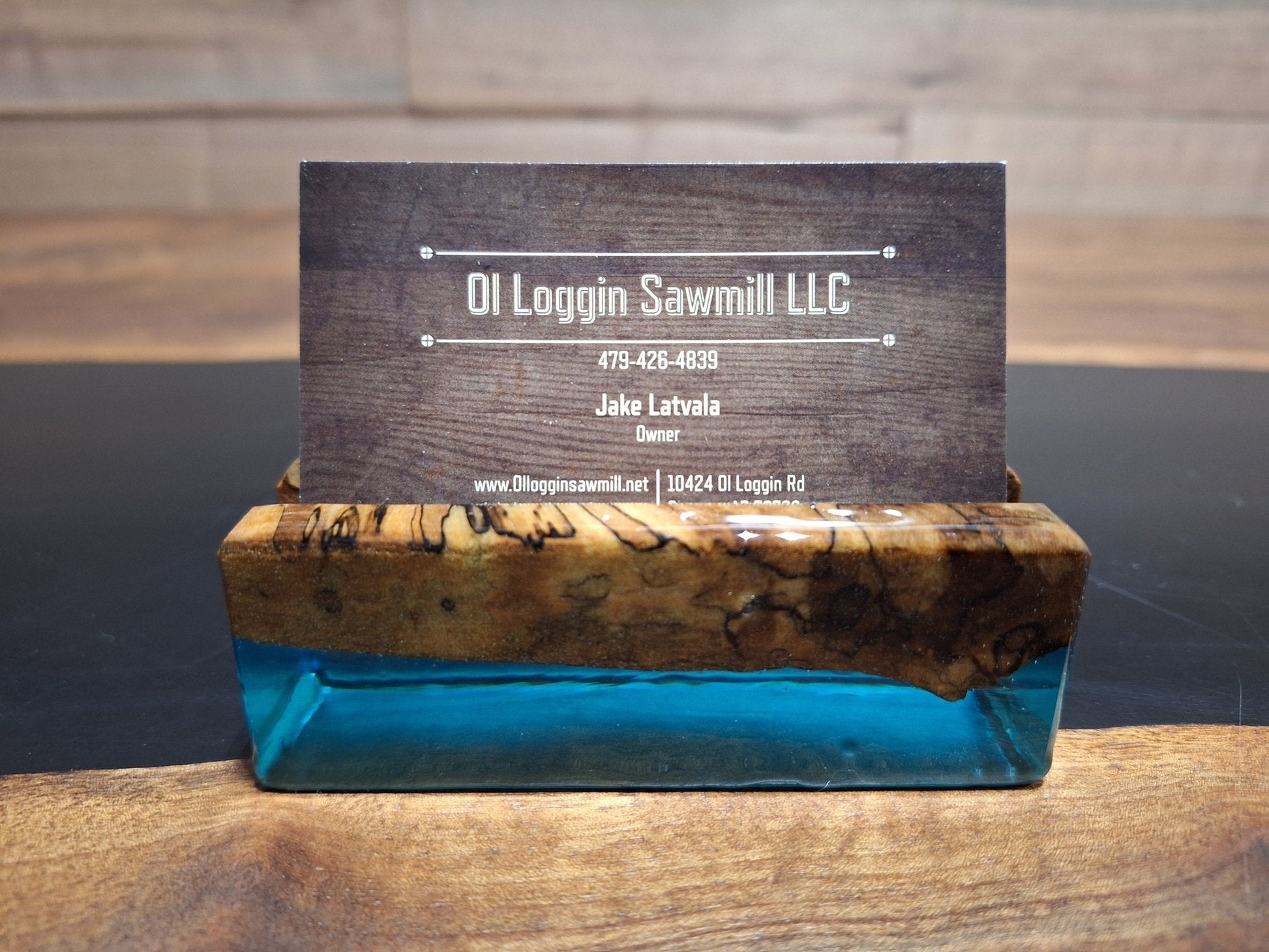 Maple & Blue Epoxy Business Card Holder - 2" x 4" - My Store