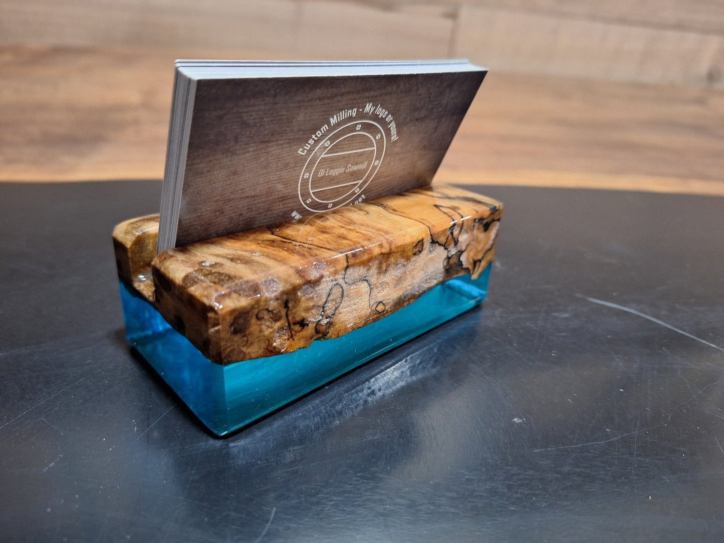 Maple & Blue Epoxy Business Card Holder - 2" x 4" - My Store