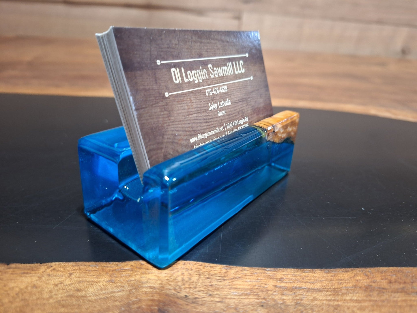 Maple & Blue Epoxy Business Card Holder - 2" x 4" - My Store