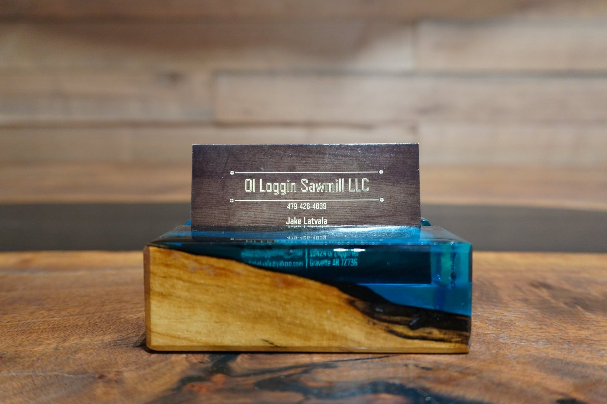 Maple & Blue Epoxy Business Card Holder - 2" x 4" - Ol Loggin Sawmill