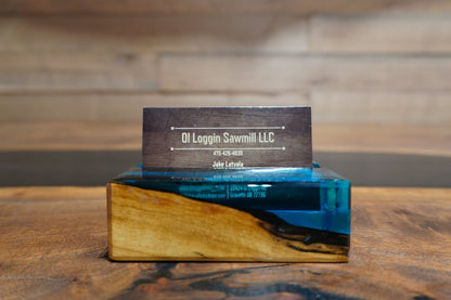 Maple & Blue Epoxy Business Card Holder - 2" x 4" - Ol Loggin Sawmill