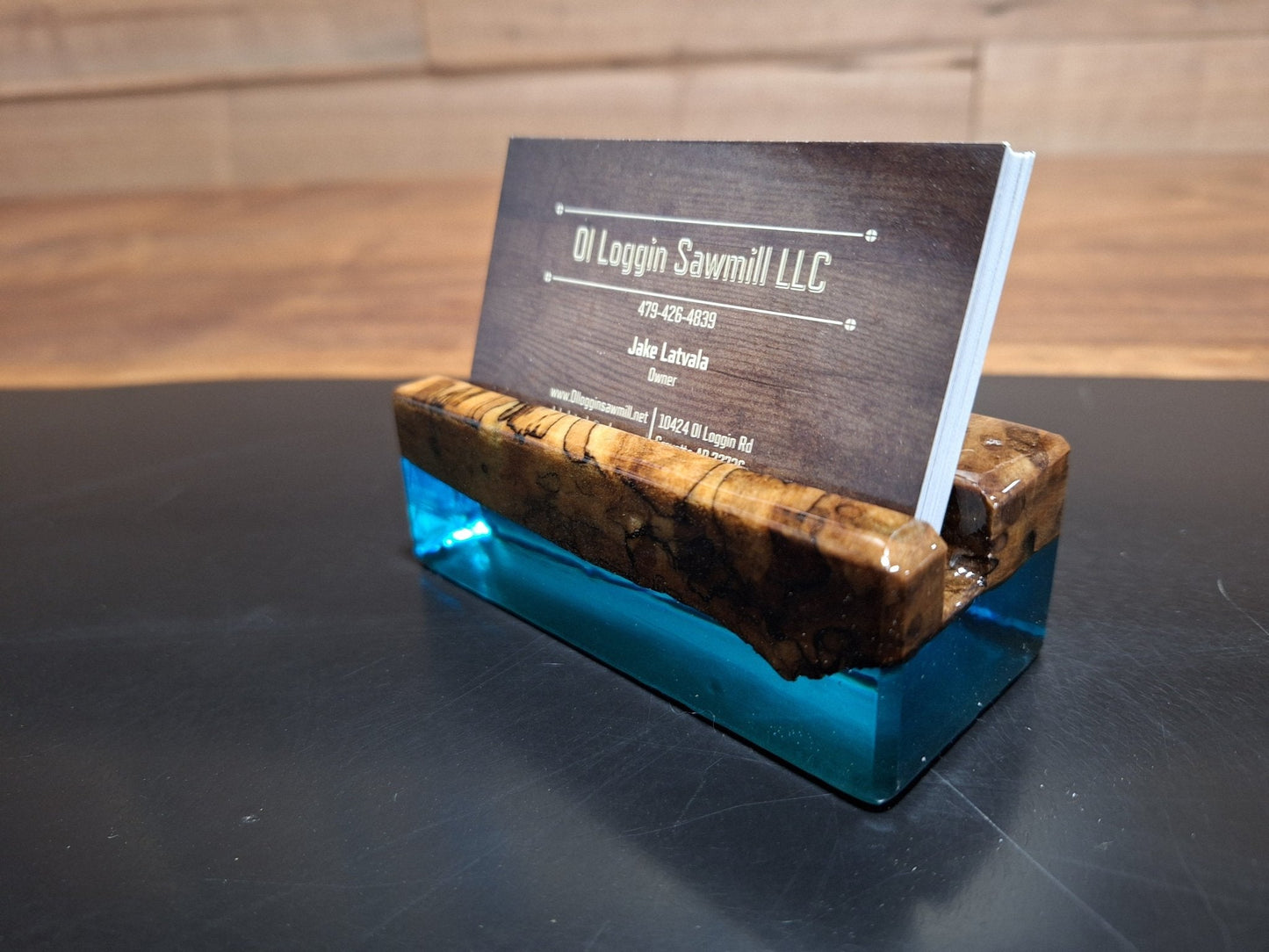 Maple & Blue Epoxy Business Card Holder - 2" x 4" - My Store