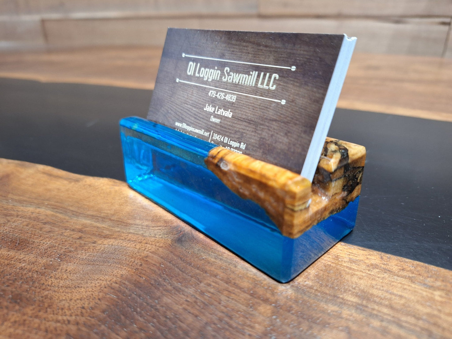 Maple & Blue Epoxy Business Card Holder - 2" x 4" - My Store