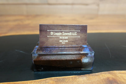 Walnut Business Card Holder with Chameleon Blue & Purple Epoxy - 2" x 4" - Ol Loggin Sawmill