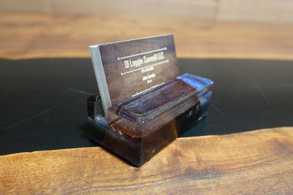 Walnut Business Card Holder with Chameleon Blue & Purple Epoxy - 2" x 4" - Ol Loggin Sawmill