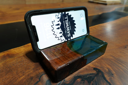 Wood and Blue Epoxy Phone Holder – 4"x6"x1.5" - Ol Loggin Sawmill