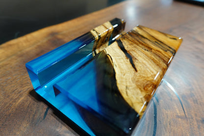 Wood and Blue Epoxy Phone Holder – 4"x6"x1.5" - Ol Loggin Sawmill