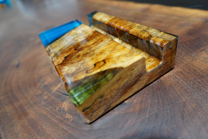 Wood and Blue & Green Epoxy Phone Holder – 4"x6"x1.5" - Ol Loggin Sawmill