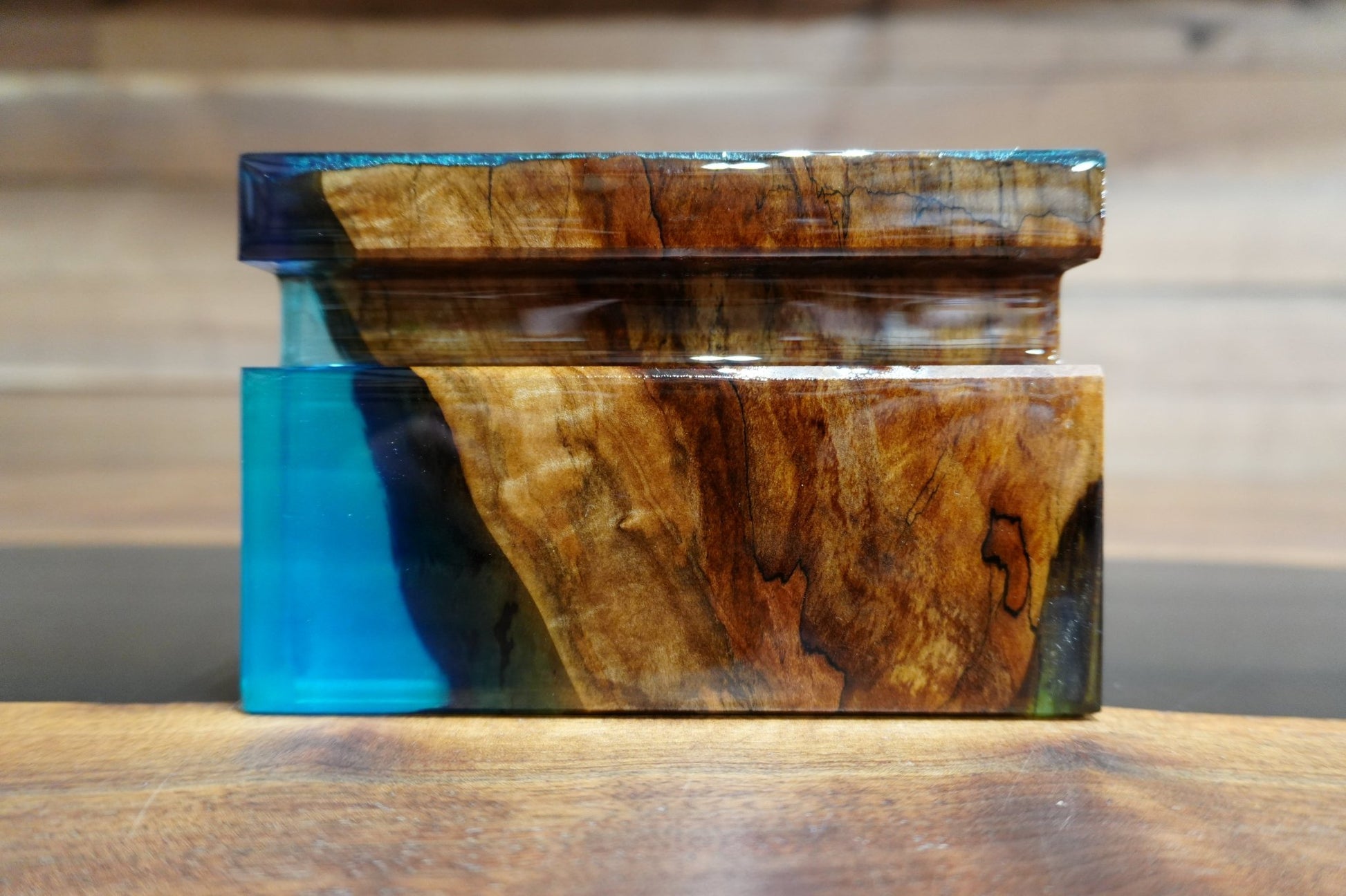 Wood and Blue & Green Epoxy Phone Holder – 4"x6"x1.5" - Ol Loggin Sawmill