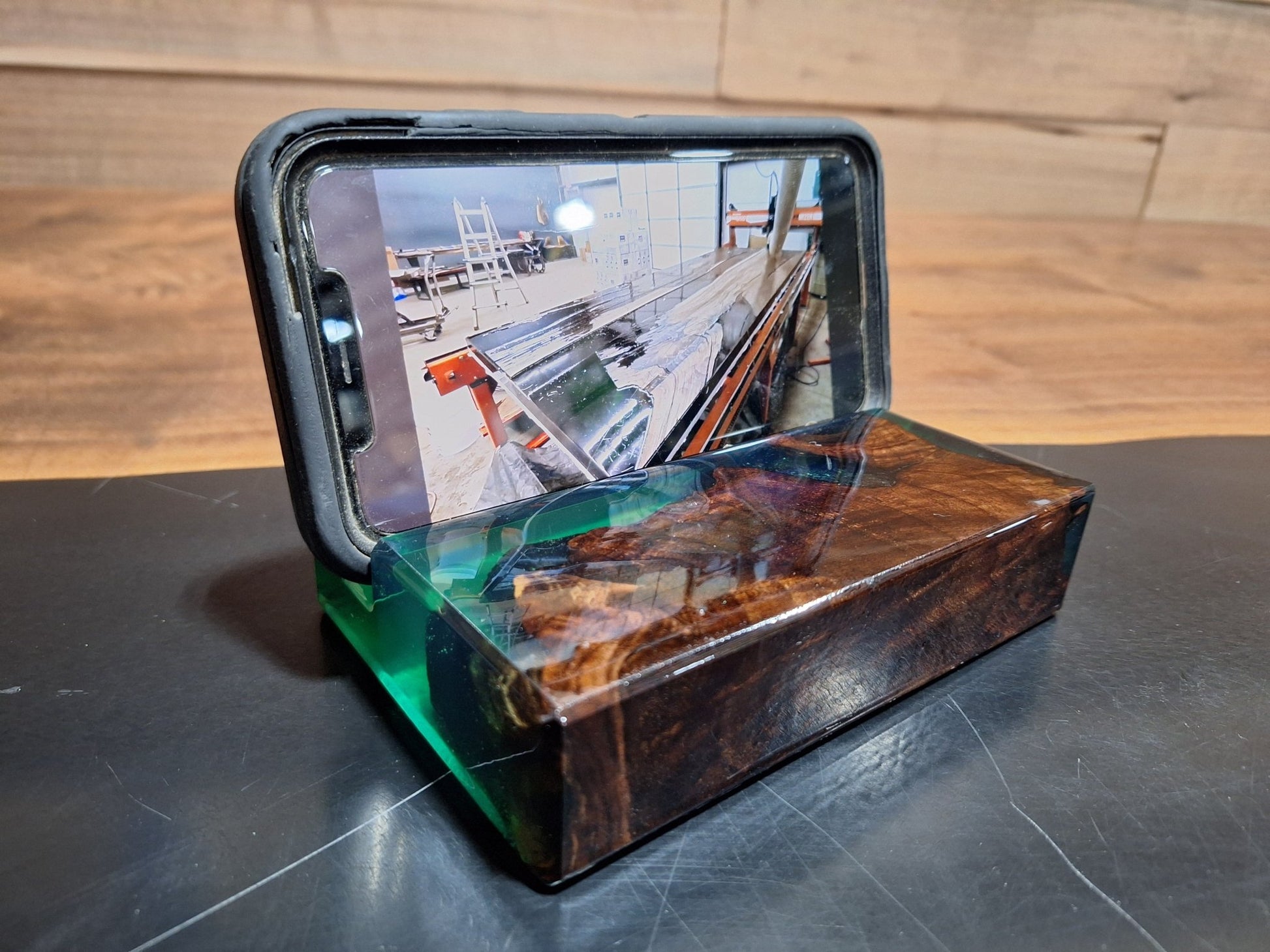 Wood and Epoxy Phone Holder – Handcrafted with Unique Design - 4"x6"x1.5" - Ol Loggin Sawmill