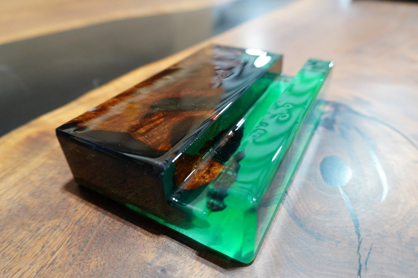 Wood and Green Epoxy Phone Holder – 4"x6"x1.5" - Ol Loggin Sawmill