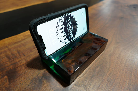 Wood and Green Epoxy Phone Holder – 4"x6"x1.5" - Ol Loggin Sawmill